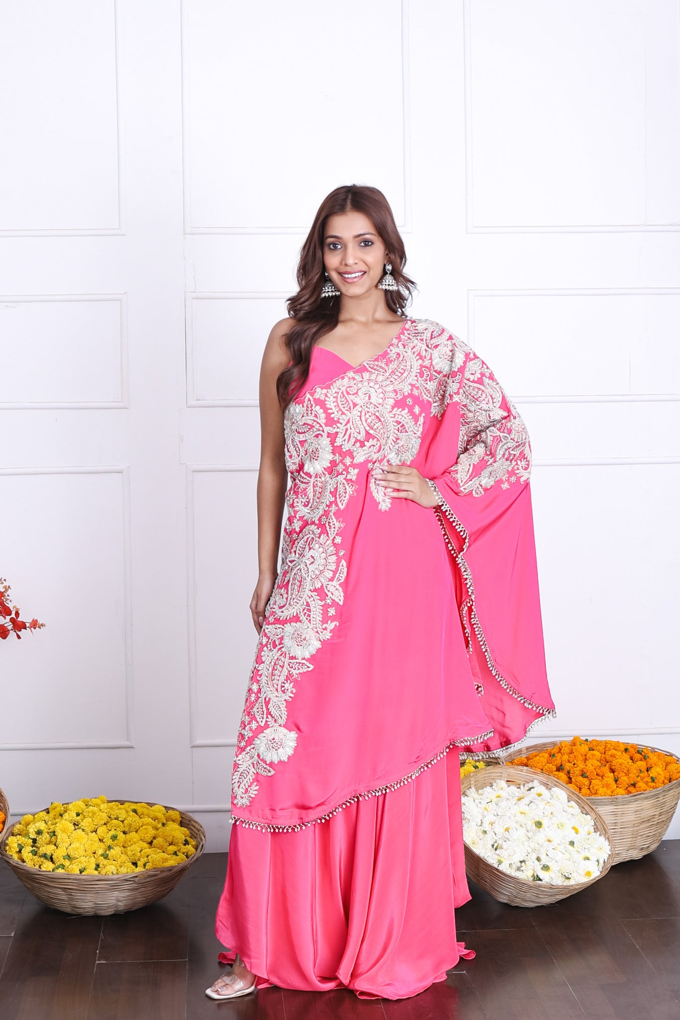 Bold Rani Pink One Shoulder Indo-Western Dress