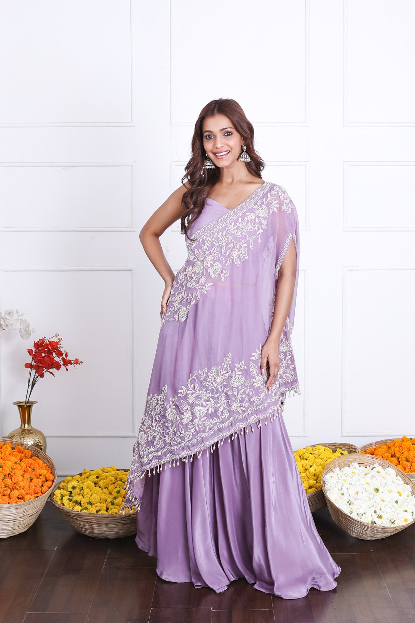 3 Piece White and Lavender Indo-Western Dress