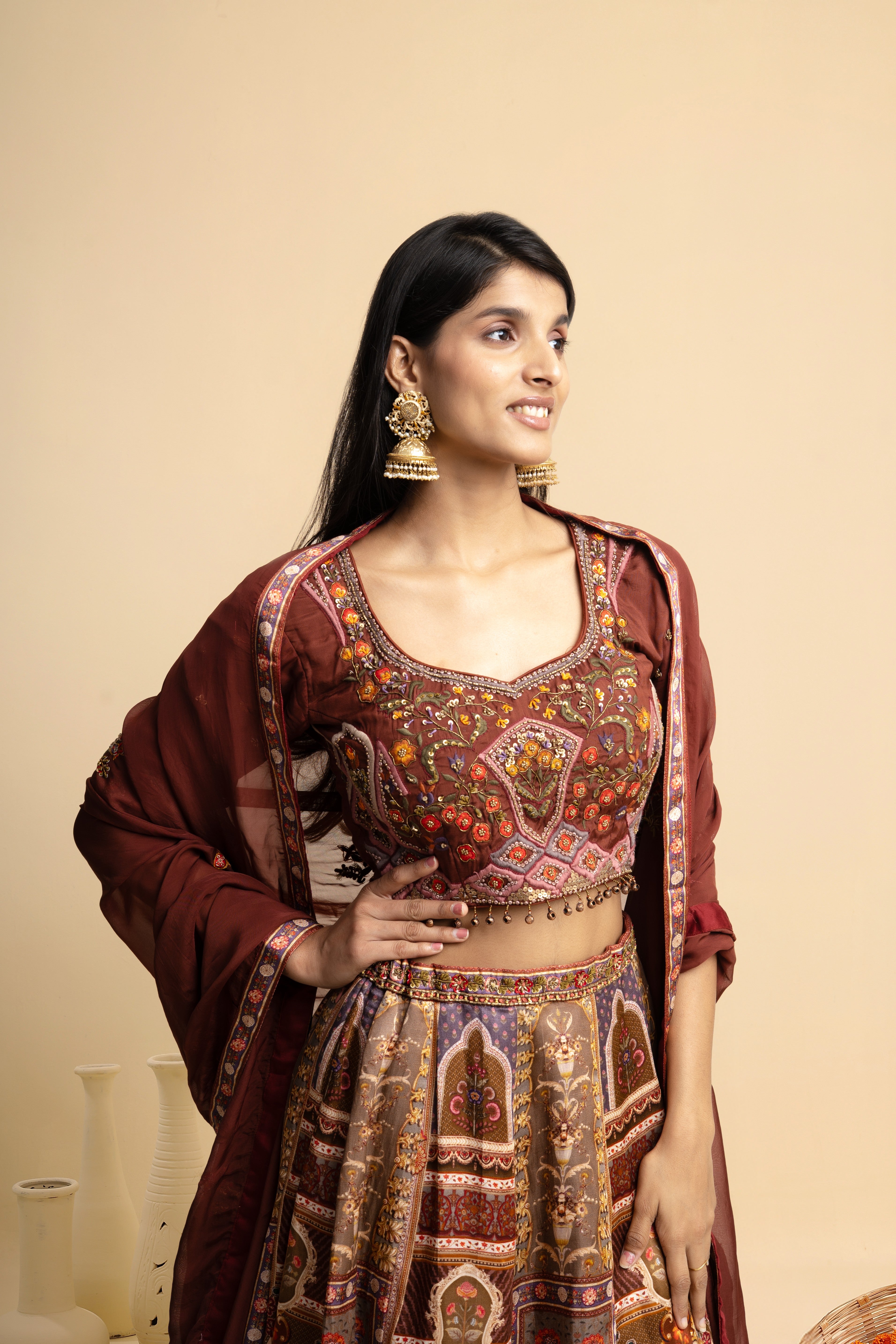Brown -Ivory Ethnic Lehenga