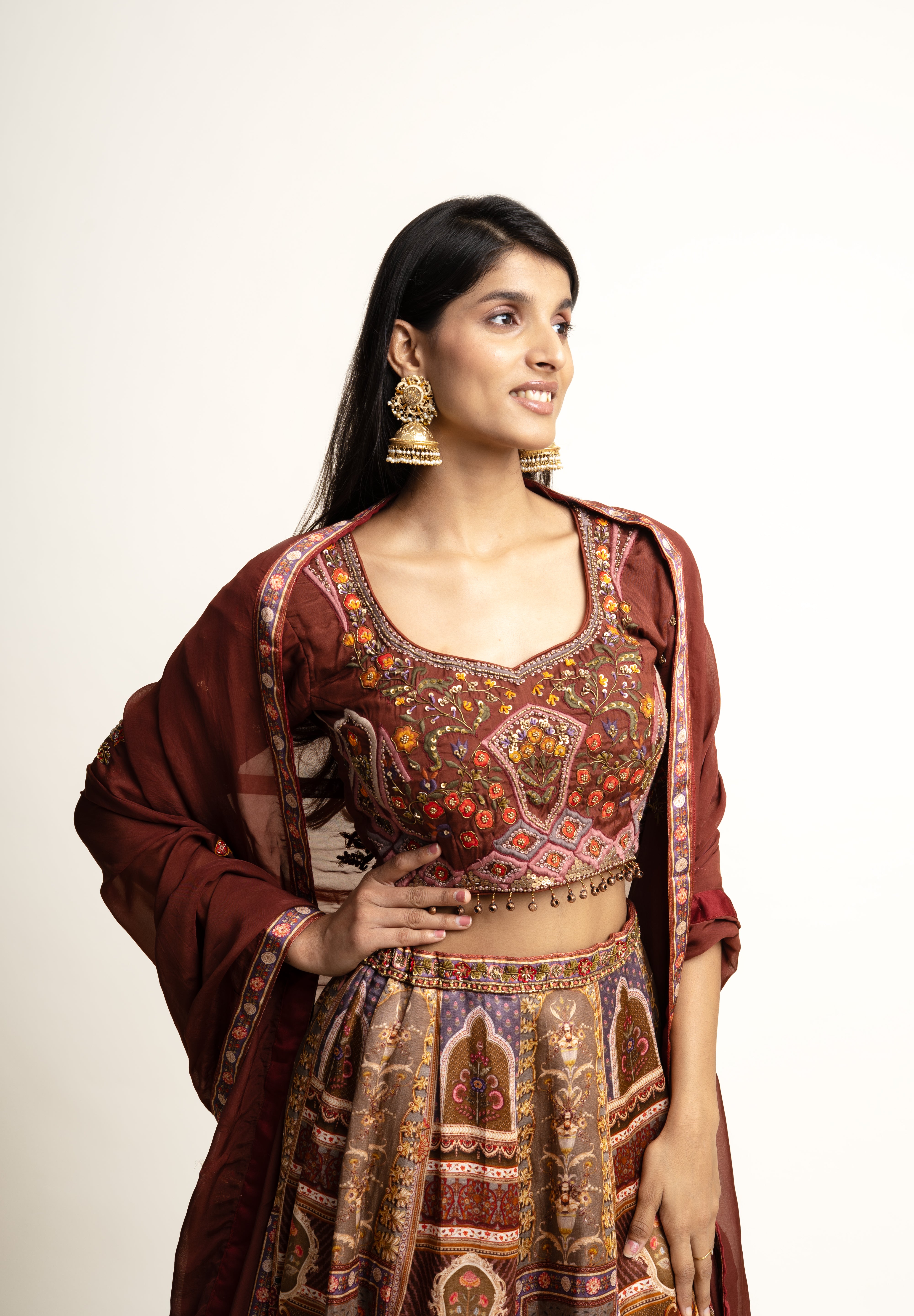 Brown -Ivory Ethnic Lehenga