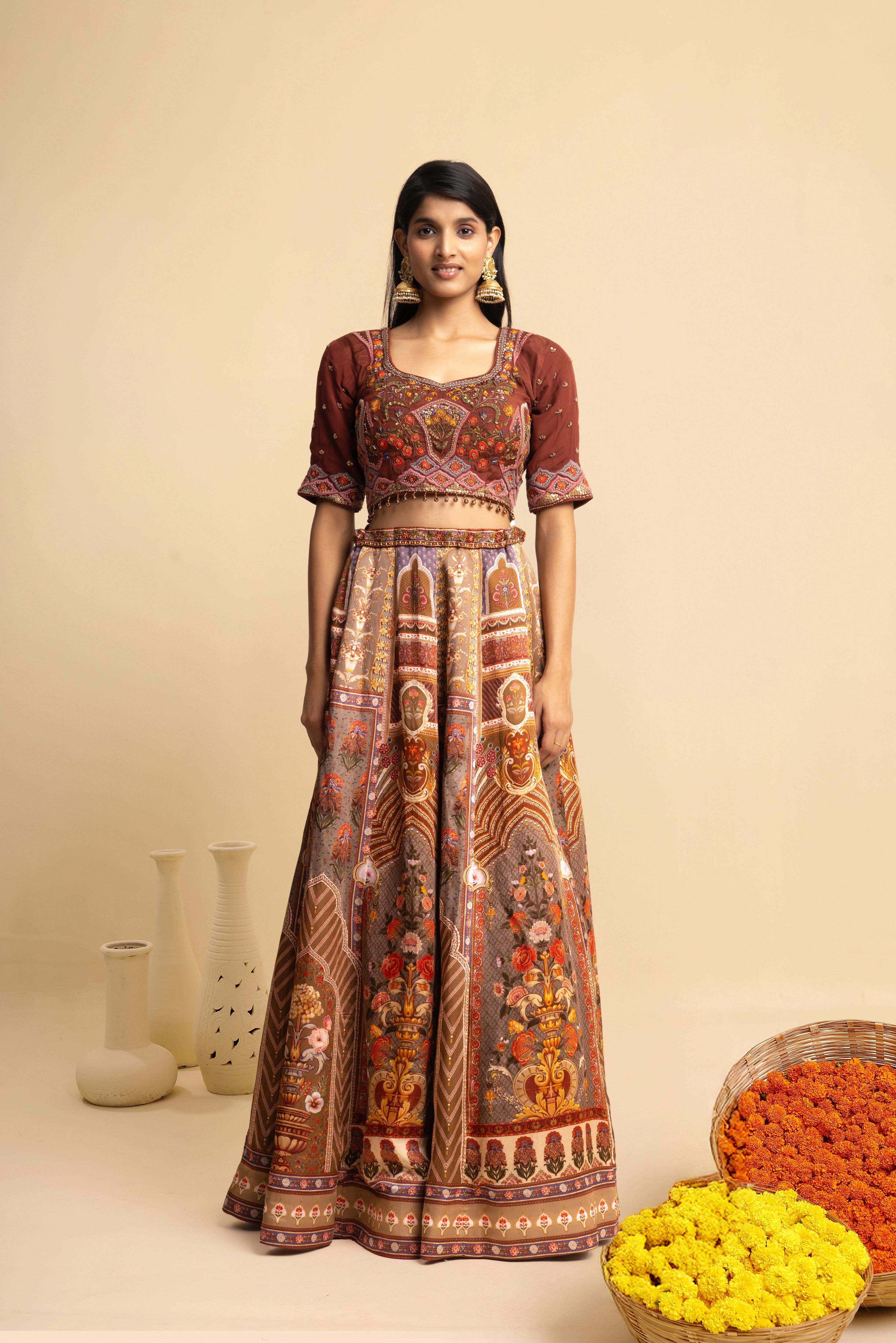 Brown -Ivory Ethnic Lehenga