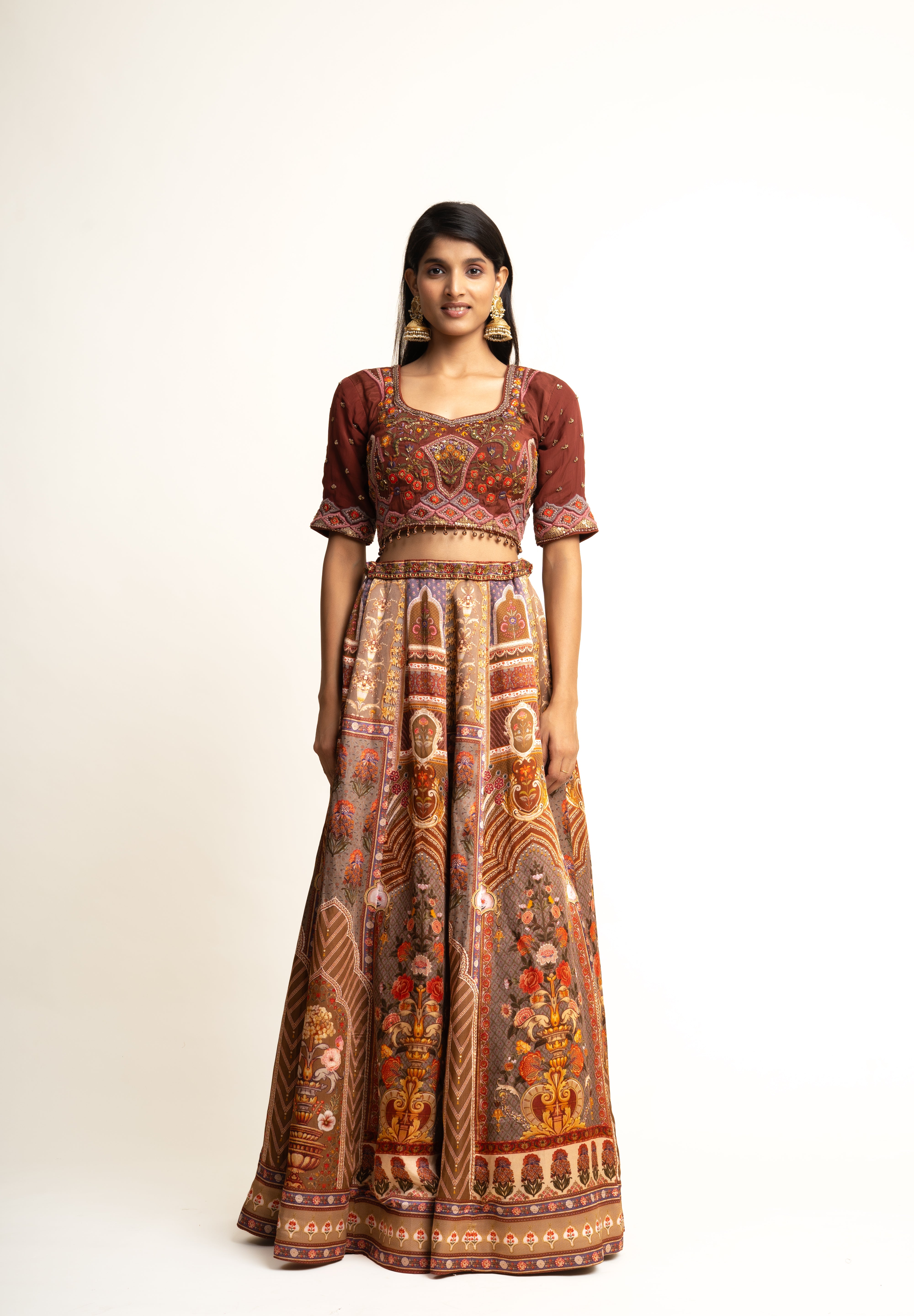 Brown -Ivory Ethnic Lehenga