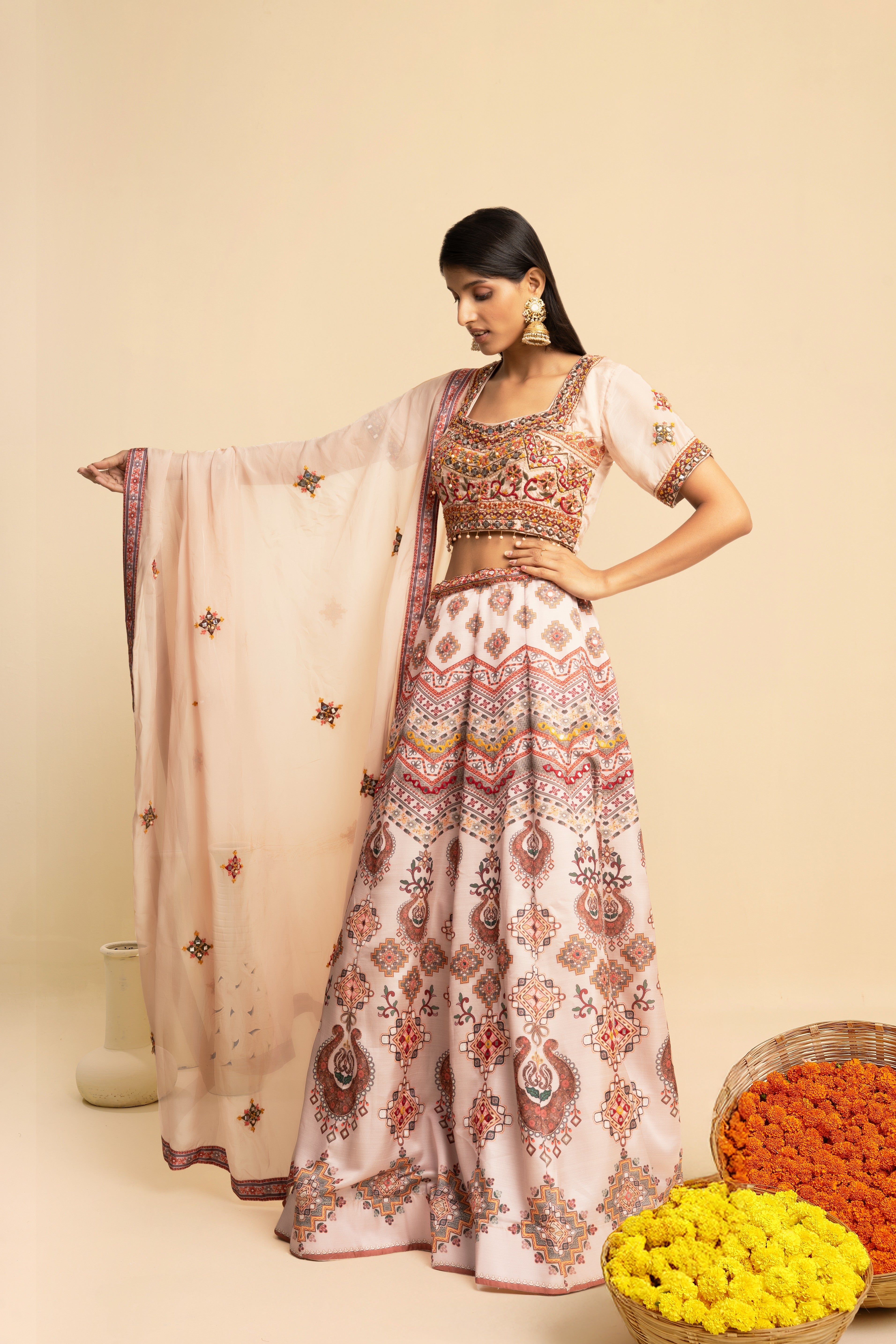 Ivory Embroidered Designer ethnic Lehenga