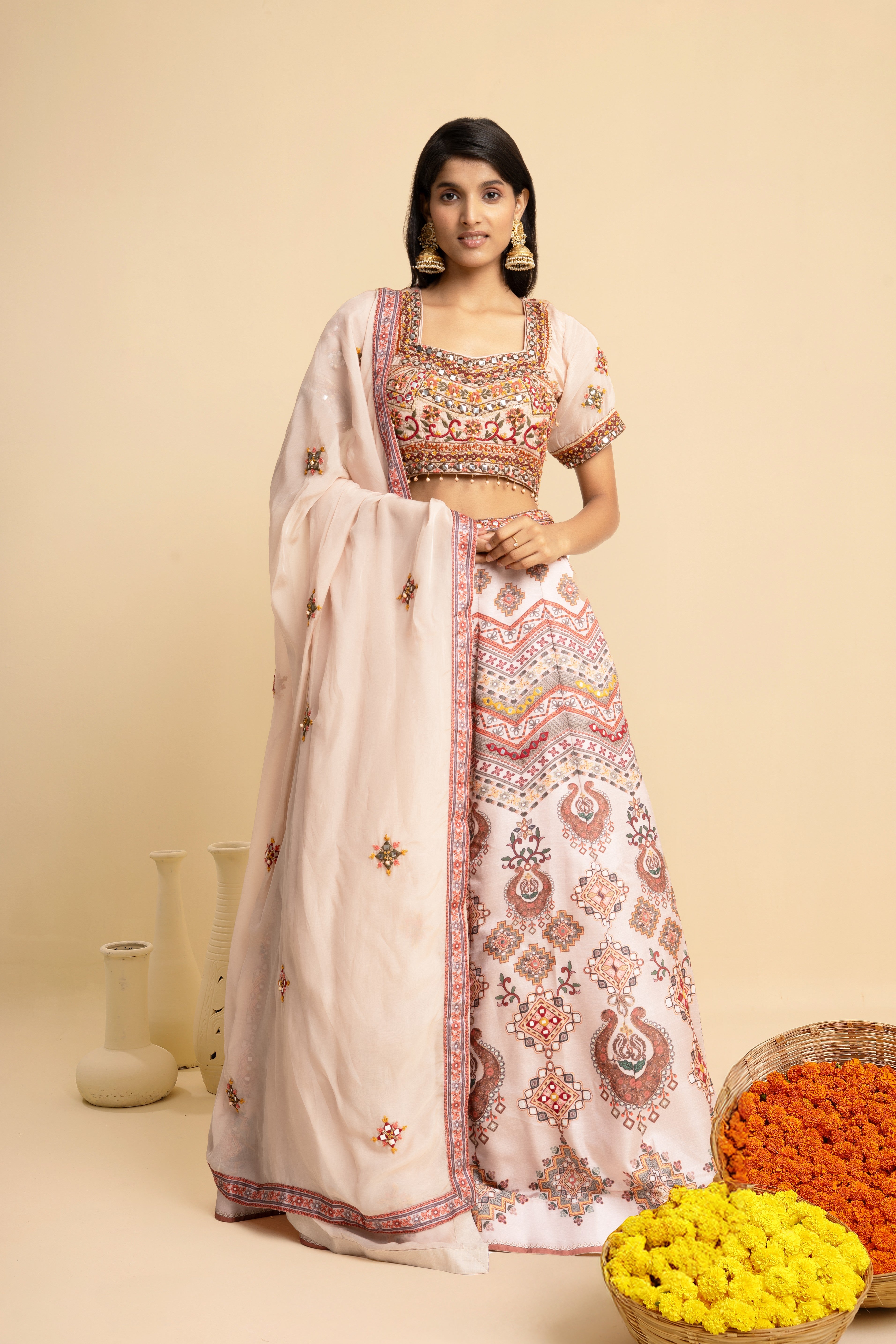 Ivory Embroidered Designer ethnic Lehenga
