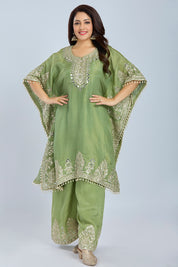 Elegant Pistachio Kaftan with Palazzo Pants