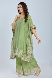 Elegant Pistachio Kaftan with Palazzo Pants