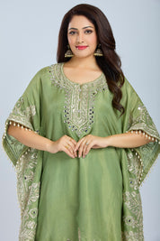 Elegant Pistachio Kaftan with Palazzo Pants