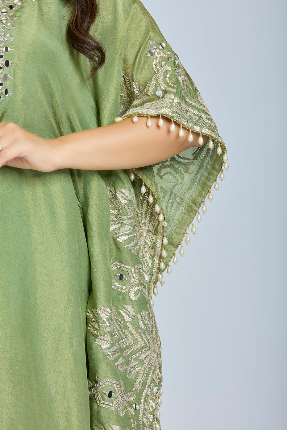 Elegant Pistachio Kaftan with Palazzo Pants