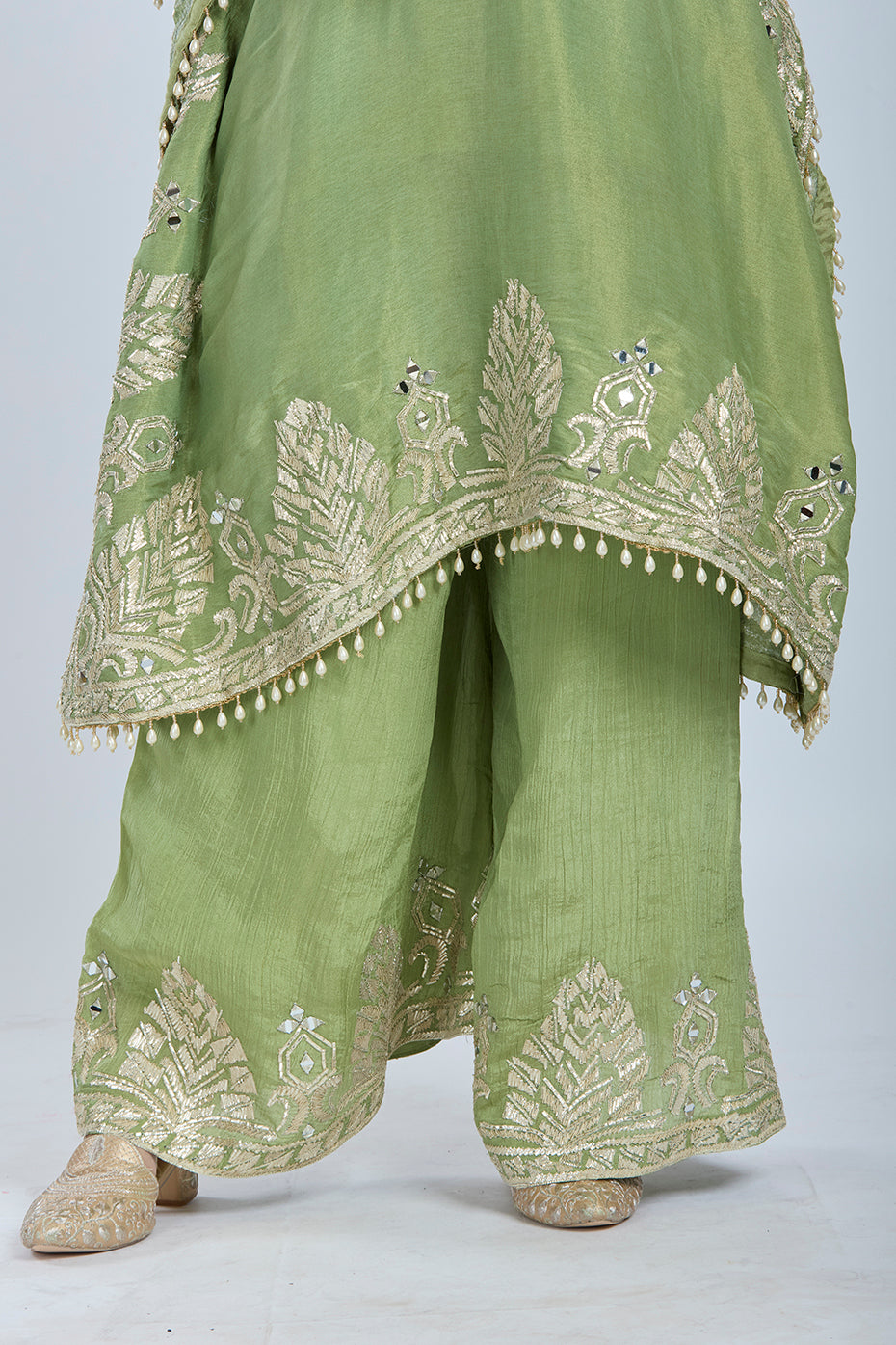 Elegant Pistachio Kaftan with Palazzo Pants