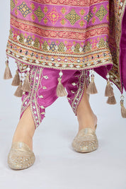 Purple Designer Printed Kaftan with Dhoti and Potli