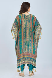 Peacock Green Designer Printed Kaftan with Dhoti and Printed Potli