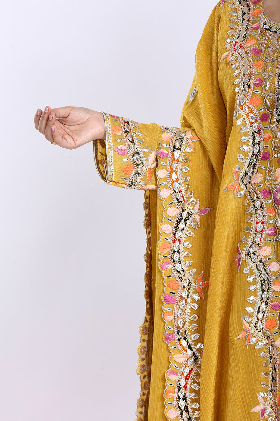 Bright Mustard Yellow Kurta Palazzo Set with Dupatta in Crush Tissue Fabric