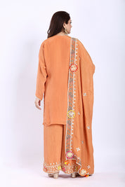 Rust Orange Kurta Palazzo Set with Dupatta in Crush Tissue Fabric