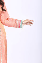 Peach Tissue Long Kurti with Pant and Organza Dupatta