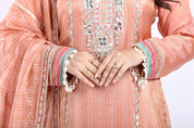 Peach Tissue Long Kurti with Pant and Organza Dupatta