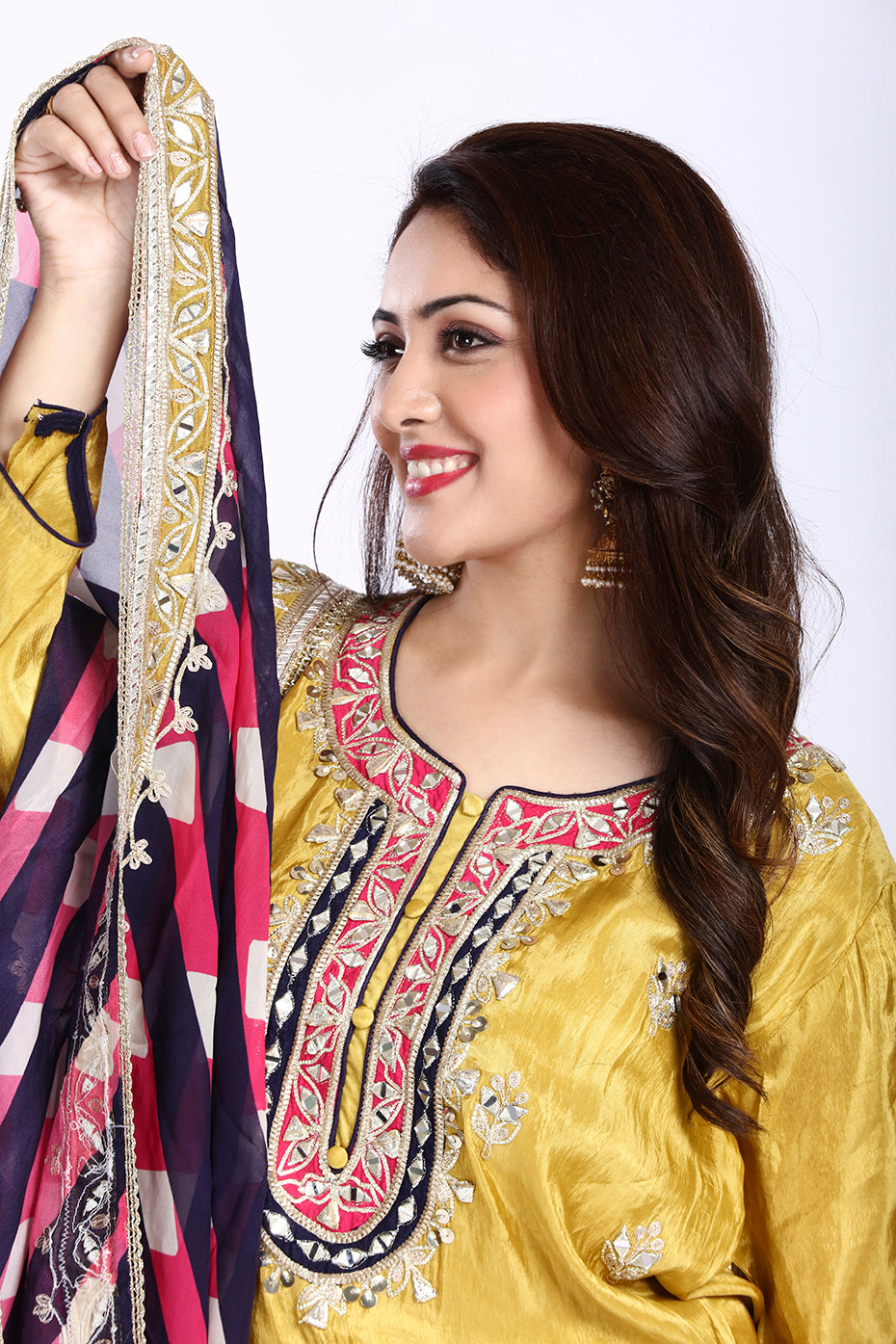 Mustard Yellow Floor-Length Kurta Garara with Printed Dupatta in Tissue Fabric