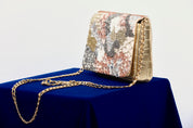 Golden Sequined Croc-Pattern Sling Bag