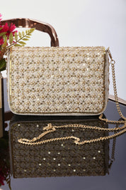 Golden Sequins Embellished Party Clutch