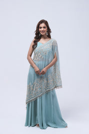 Pastel Blue One Shoulder Indo-Western Dress