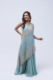 Pastel Blue One Shoulder Indo-Western Dress