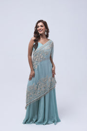 Pastel Blue One Shoulder Indo-Western Dress