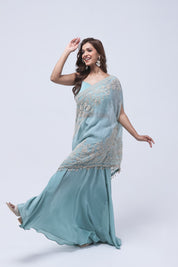 Pastel Blue One Shoulder Indo-Western Dress