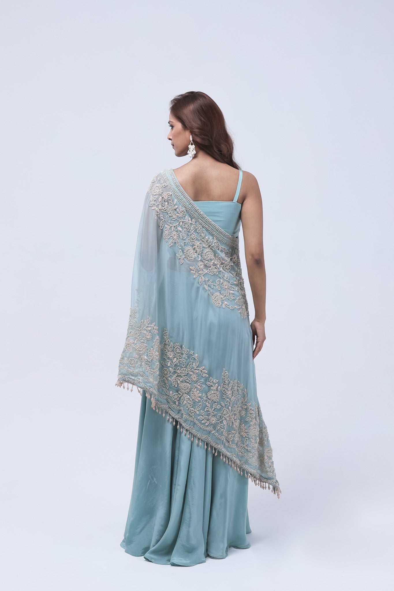 Pastel Blue One Shoulder Indo-Western Dress