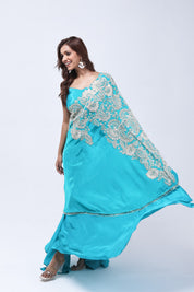Teal Blue One Shoulder Indo-Western Dress