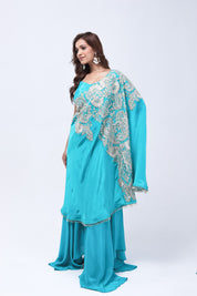 Teal Blue One Shoulder Indo-Western Dress