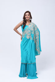 Teal Blue One Shoulder Indo-Western Dress