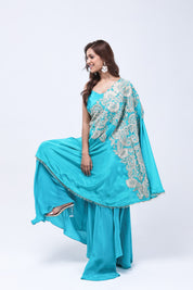 Teal Blue One Shoulder Indo-Western Dress