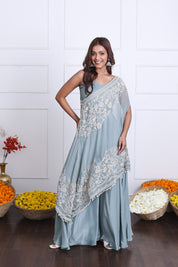 Sage Green One Shoulder Indo-Western Dress