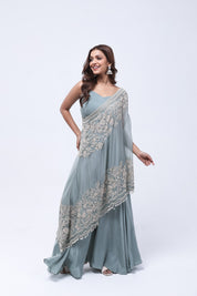 Sage Green One Shoulder Indo-Western Dress