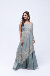 Sage Green One Shoulder Indo-Western Dress