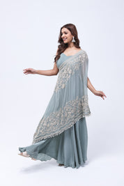 Sage Green One Shoulder Indo-Western Dress