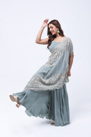 Sage Green One Shoulder Indo-Western Dress
