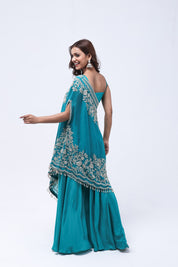 Turquoise Blue One Shoulder Indo-Western Dress