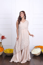 Beige One Shoulder Indo-Western Dress