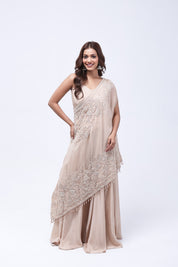 Beige One Shoulder Indo-Western Dress