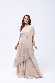 Beige One Shoulder Indo-Western Dress