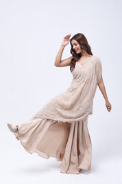 Beige One Shoulder Indo-Western Dress