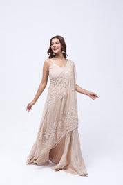 Beige One Shoulder Indo-Western Dress