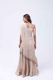 Beige One Shoulder Indo-Western Dress