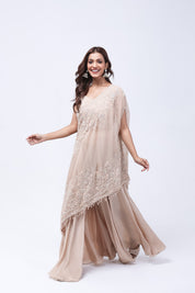 Beige One Shoulder Indo-Western Dress