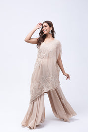 Beige One Shoulder Indo-Western Dress