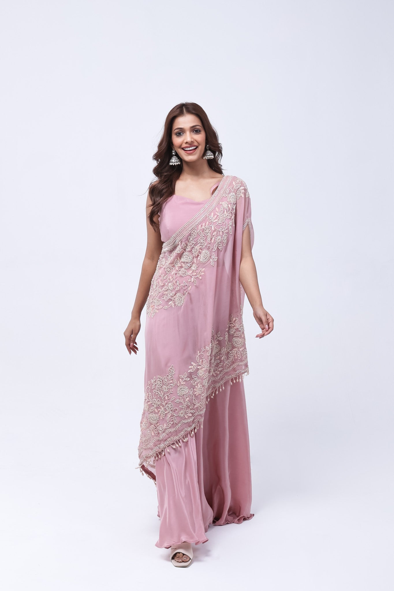 Blush Pink One Shoulder Indo-Western Dress