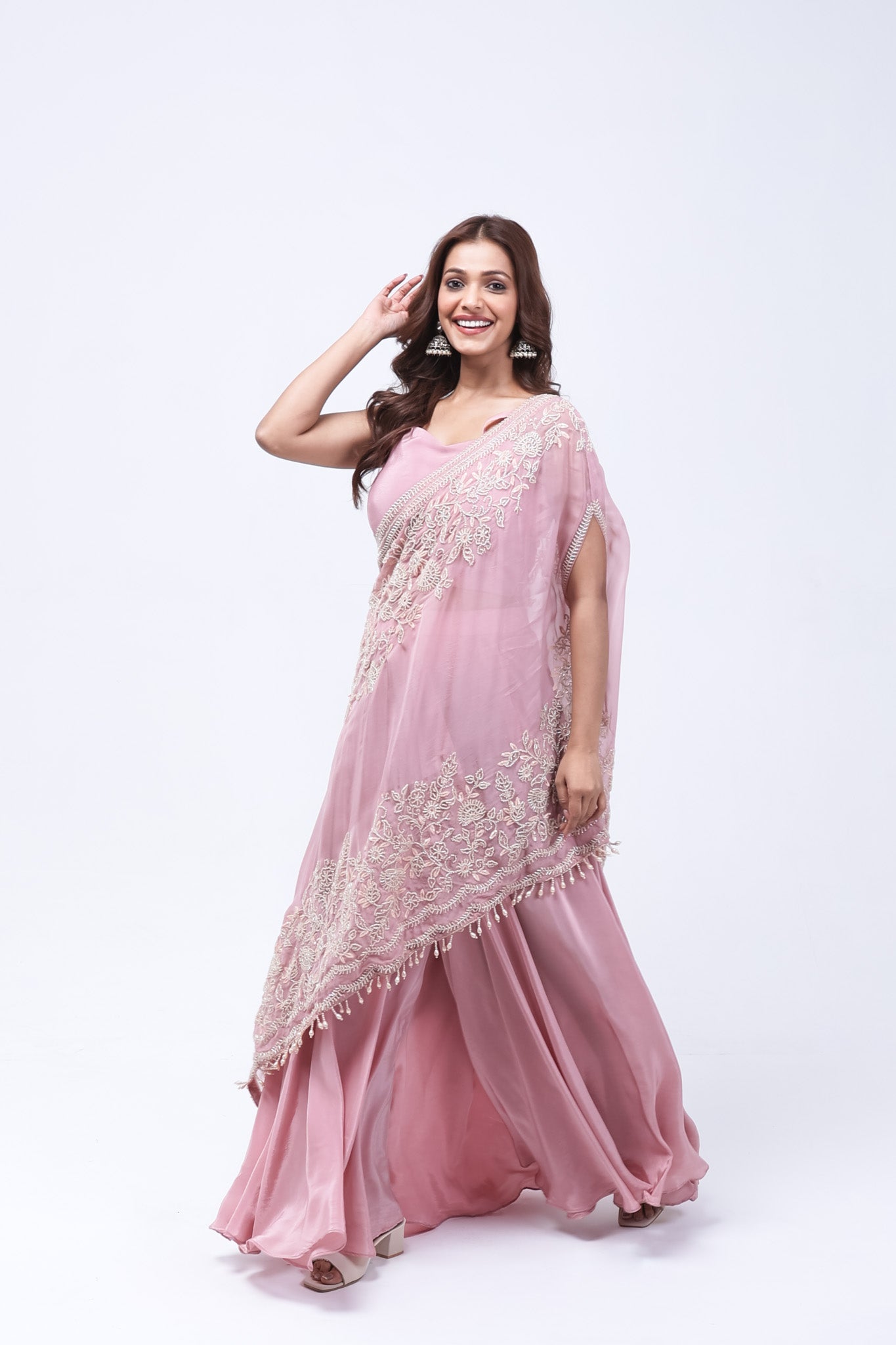 Blush Pink One Shoulder Indo-Western Dress