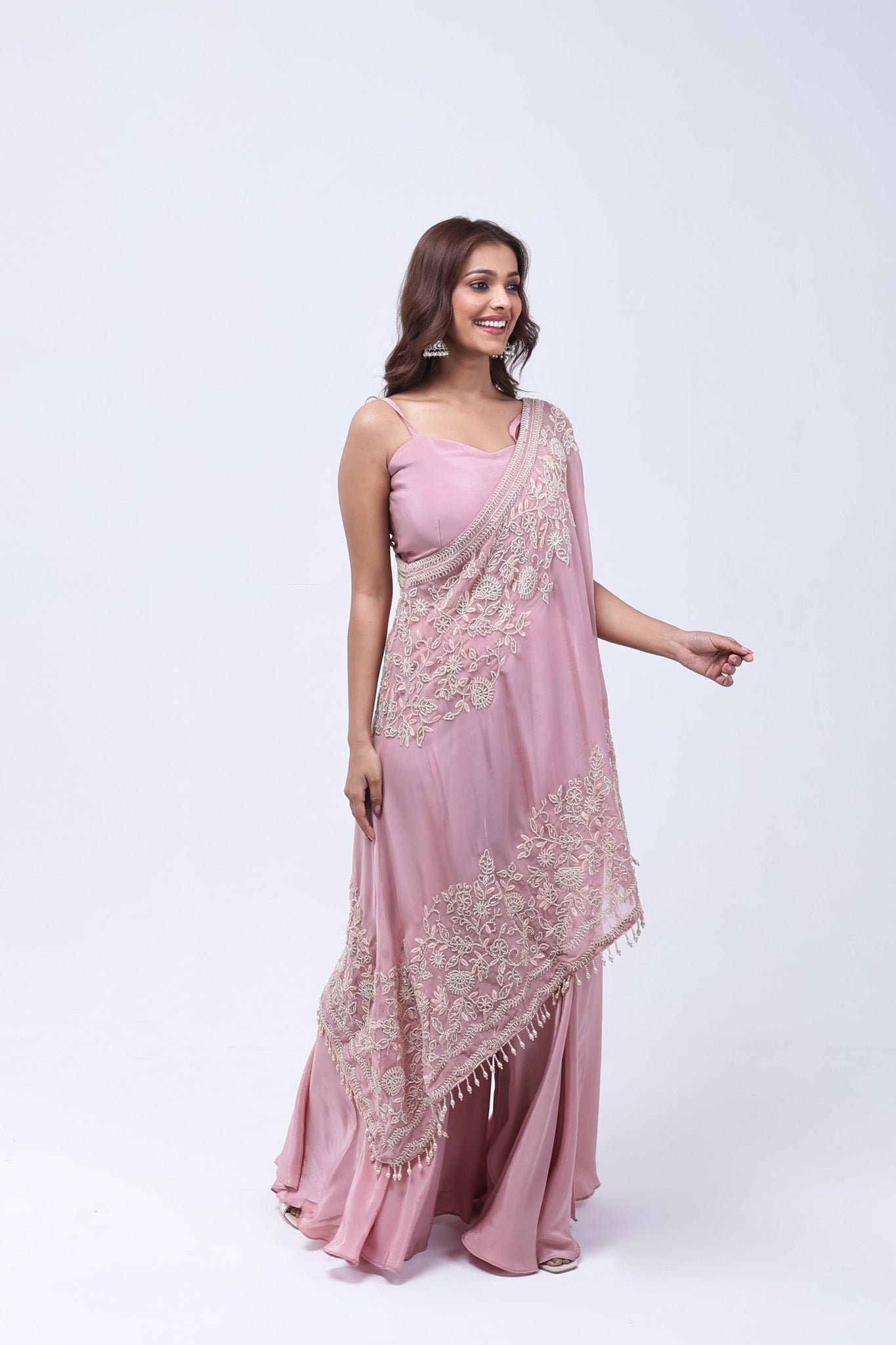 Blush Pink One Shoulder Indo-Western Dress