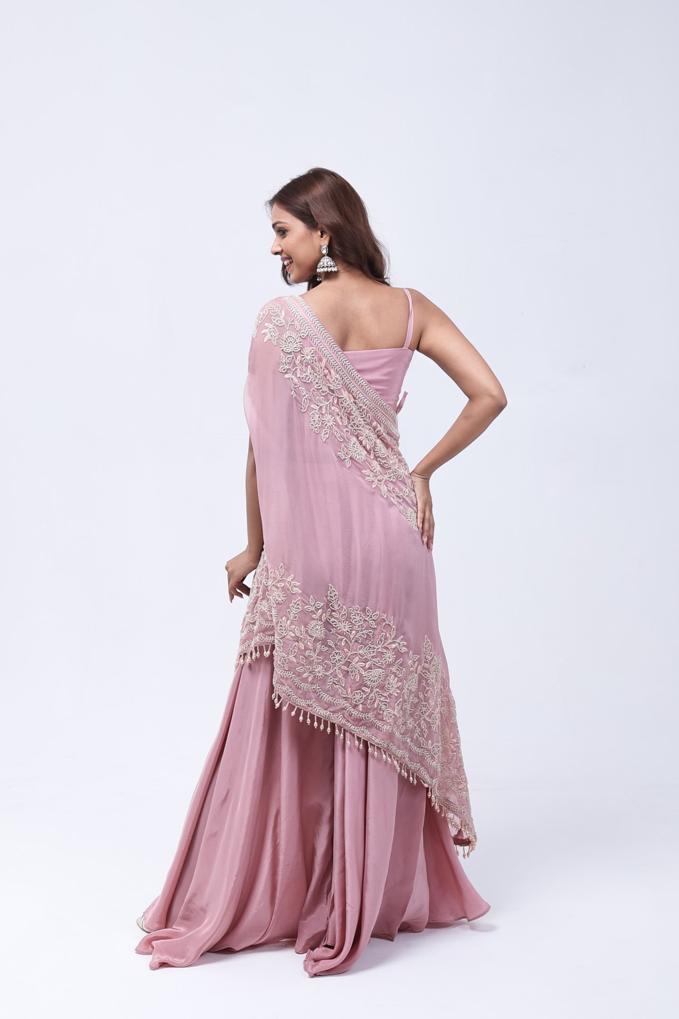 Blush Pink One Shoulder Indo-Western Dress
