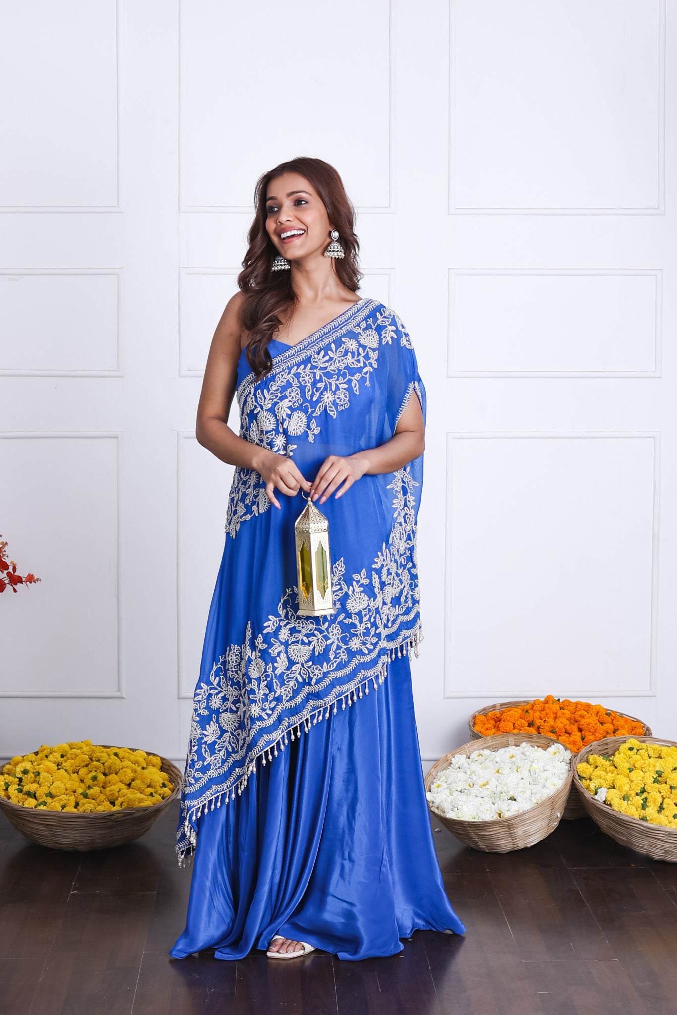 Royal Blue One Shoulder Indo-Western Dress